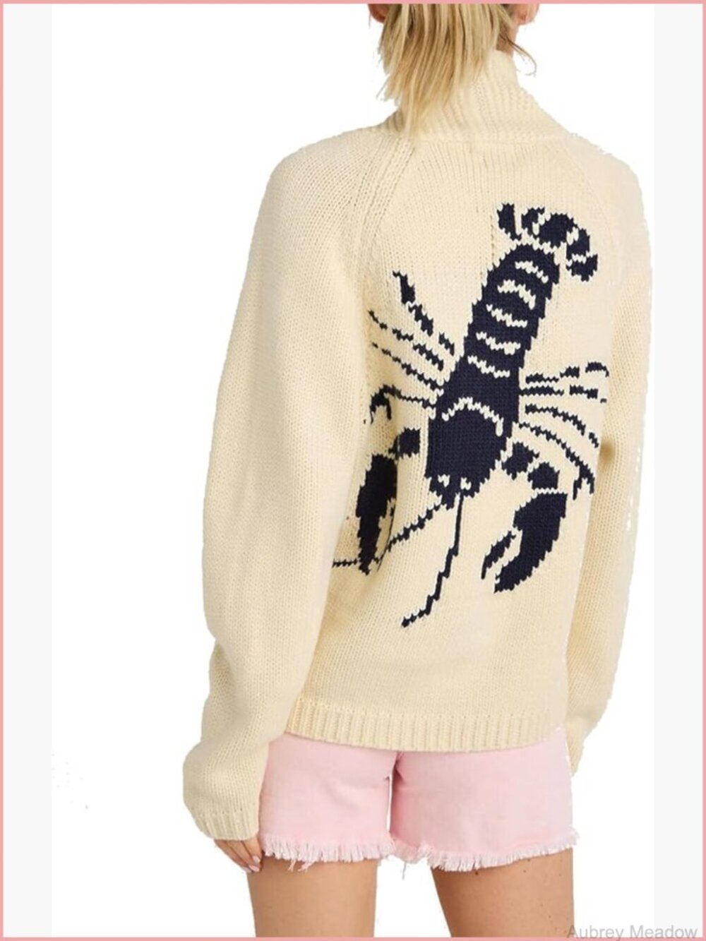 Lobster Print Long Sleeve Cardigan Sweater Loose Fit Button Down Knit Coat
